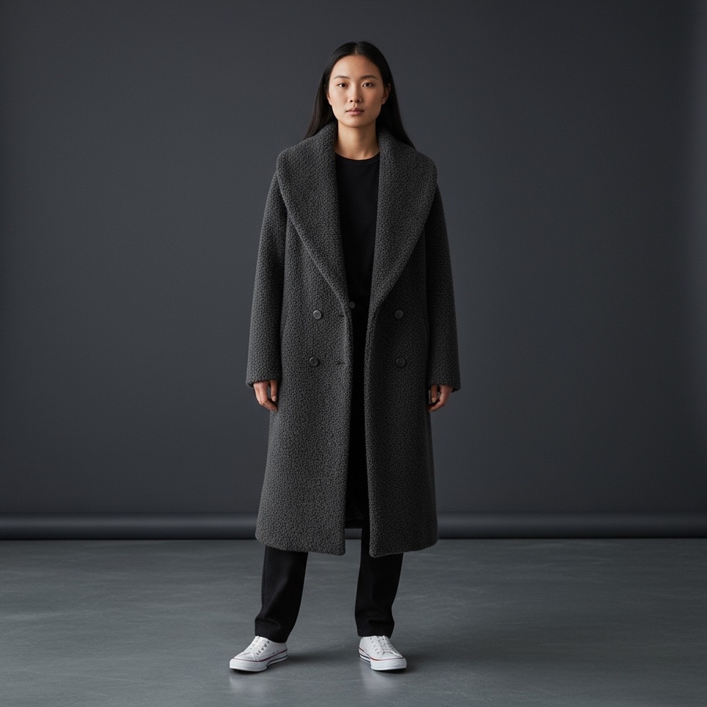 Max Mara Alpaca Wool Hooded Long Coat — Double Breasted, Black, Size 8 - Picture 6 of 12